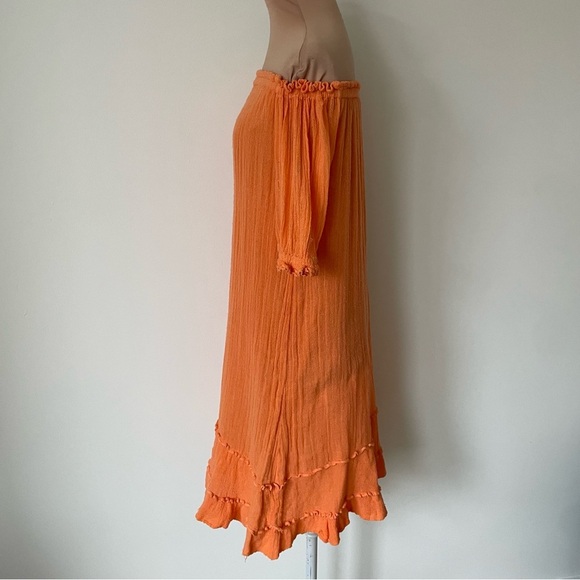 Free People Jen's Pirate Booty Cotton Orange Gauze Boho Off Shoulder Dress P/S - Picture 4 of 11
